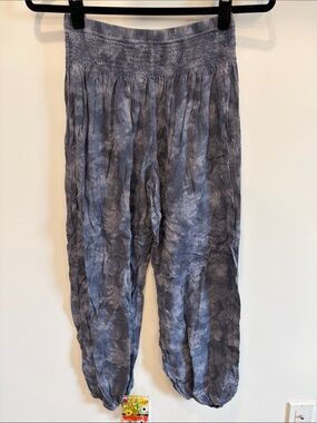 Tie-Dye Smocked Waist Harem pants - Gray Blue tie dye